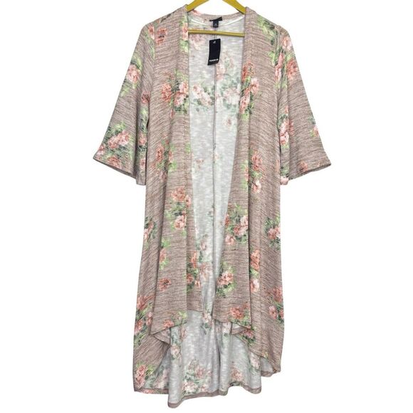 Torrid Floral Kimono Duster Open Cardigan Size M/L 00 Hi Low Coverup Boho Hippie - Picture 2 of 11